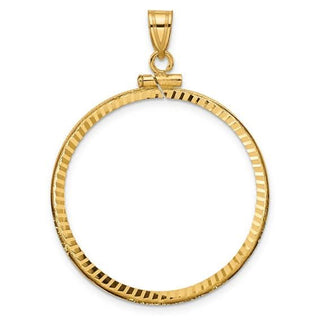 14k Polished and Diamond-cut 32.0mm x 2.85mm Screw Top Coin Bezel Pendant - Fits 1 oz Australian Nugget, 1 oz Kangaroo, 1 oz Panda, and Other Coins