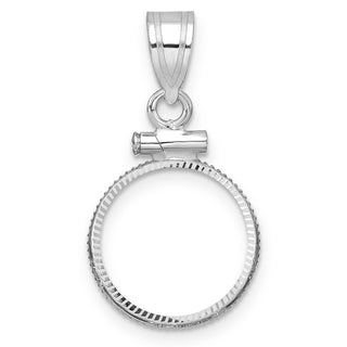 14k White Gold Polished and Diamond-cut 13.0mm x 1.1mm Screw Top Coin Bezel Pendant