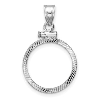 14k White Gold Polished and Diamond-cut 16.5mm x 1.35mm Screw Top Coin Bezel Pendant