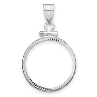 14k White Gold 18mm x 1.35mm Diamond-cut Screw Top Coin Bezel Pendant