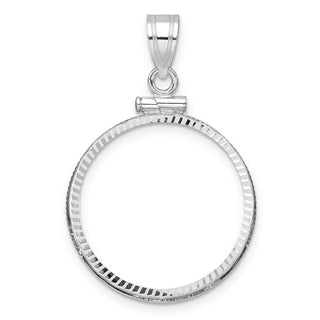 14k White Gold Polished and Diamond-cut 21.6mm x 1.7mm Screw Top Coin Bezel Pendant