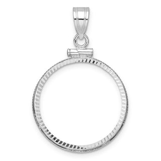 14k White Gold Polished and Diamond-cut 22.0mm x 1.9mm Screw Top Coin Bezel Pendant