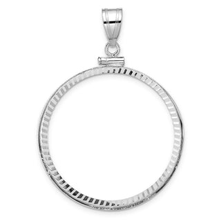14k White Gold Polished and Diamond-cut 32.7mm x 3.00mm Screw Top Coin Bezel Pendant