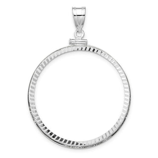 14k White Gold Polished and Diamond-cut 34.2mm x 2.85mm Screw Top Coin Bezel Pendant