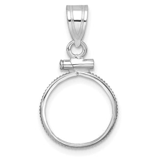 14k White Gold Polished Screw Top 13.0mm x 1.1mm Coin Bezel Pendant - Fits 2 Pesos and US $1