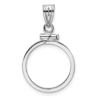 14k White Gold Polished Screw Top 16.5mm x 1.35mm Coin Bezel Pendant - Fits 1/10 oz American Eagle and 1/10 oz Krugerrand
