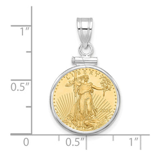 14k White Gold Polished Mounted 1/10oz American Eagle Screw Top Coin Bezel Pendant