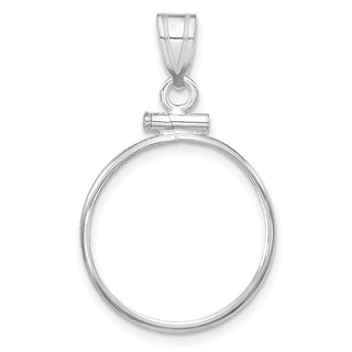 14k White Gold Polished Screw Top 17.8mm x 1.35mm Coin Bezel Pendant - Fits US $2.50 Liberty and Other Coins