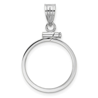 14k White Gold 18mm x1.35mm  Polished Screw Top Coin Bezel Pendant - Fits 1/10 oz Cat, 1/10 oz Panda, and US Dime