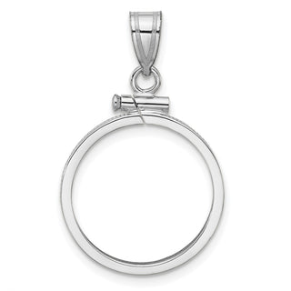 14k White Gold 18mm x1.35mm  Polished Screw Top Coin Bezel Pendant - Fits 1/10 oz Cat, 1/10 oz Panda, and US Dime