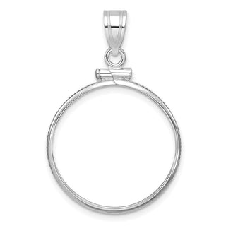 14k White Gold Polished Screw Top 21.6mm x 1.7mm Coin Bezel Pendant - Fits US $5 Bald Eagle, US $5 Congressional, US $5 Liberty, and Other Coins