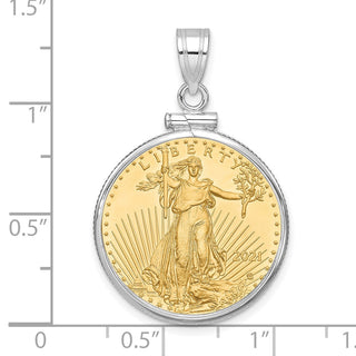 14k White Gold Polished Mounted 1/4oz American Eagle Screw Top Coin Bezel Pendant