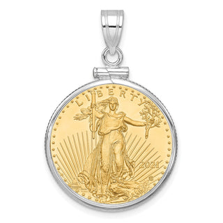14k White Gold Polished Mounted 1/4oz American Eagle Screw Top Coin Bezel Pendant