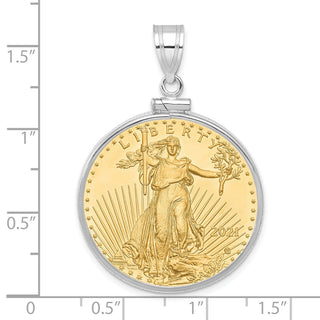 14k White Gold Polished Mounted 1/2oz American Eagle Screw Top Coin Bezel Pendant