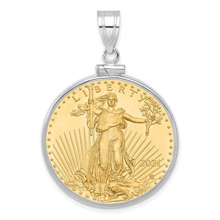 14k White Gold Polished Mounted 1/2oz American Eagle Screw Top Coin Bezel Pendant