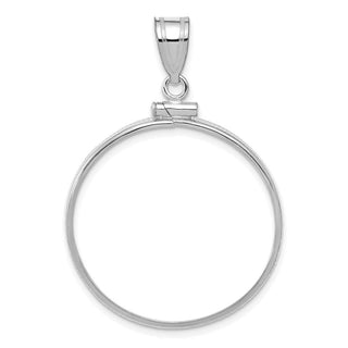 14k White Gold Polished Screw Top 27.0mm x 2.35mm Coin Bezel Pendant - Fits 1/2 oz American Eagle, US $10 Liberty, and Other Coins