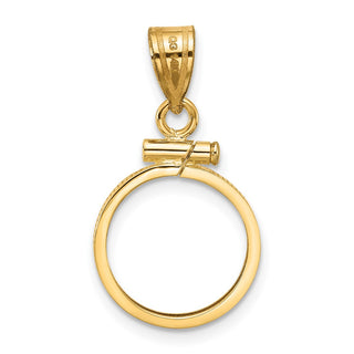 14k Yellow Gold 13mm Polished Screw Top Coin Bezel Pendant - Fits 2 Pesos and US $1 Type 1
