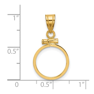 14k Yellow Gold 13mm Polished Screw Top Coin Bezel Pendant - Fits 2 Pesos and US $1 Type 1
