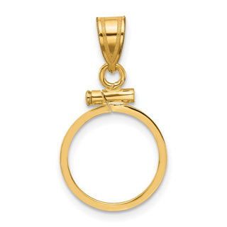 10k Yellow Gold Polished 13.0mm x 1.1mm Screw Top Coin Bezel Pendant - Fits 2 Pesos