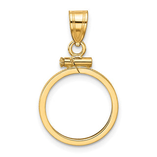 14k Yellow Gold 15mm Polished Screw Top Coin Bezel Pendant - Fits US $1 Type 2