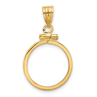 14k Yellow Gold 16mm Polished Screw Top Coin Bezel Pendant - Fits 1/10 oz Maple Leaf, Maple Leaf, and Other Coins