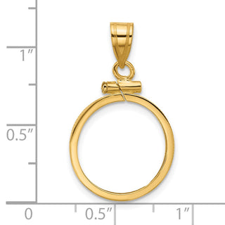 14k Yellow Gold 16mm Polished Screw Top Coin Bezel Pendant - Fits 1/10 oz Maple Leaf, Maple Leaf, and Other Coins