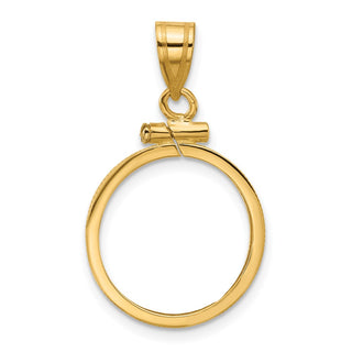 10k Yellow Gold Polished 16.0mm x 1.35mm Screw Top Coin Bezel Pendant - Fits Maple Leaf