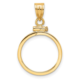 10k Yellow Gold Polished 16.5mm x 1.35mm Screw Top Coin Bezel Pendant - Fits 1/10 oz American Eagle and 1/10 oz Krugerrand