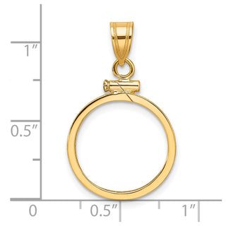 10k Yellow Gold Polished 16.5mm x 1.35mm Screw Top Coin Bezel Pendant - Fits 1/10 oz American Eagle and 1/10 oz Krugerrand