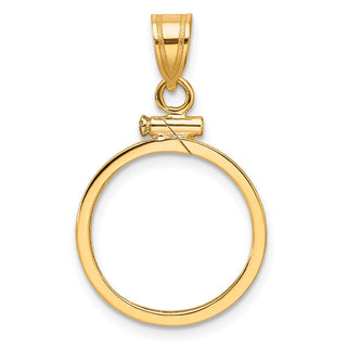 10k Yellow Gold Polished 16.5mm x 1.35mm Screw Top Coin Bezel Pendant - Fits 1/10 oz American Eagle and 1/10 oz Krugerrand