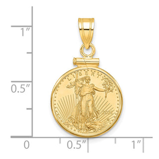 14k Yellow Gold Polished Mounted 1/10oz American Eagle Screw Top Coin Bezel Pendant