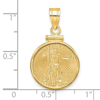 14k Yellow Gold Polished Mounted 1/10oz American Eagle Screw Top Coin Bezel Pendant