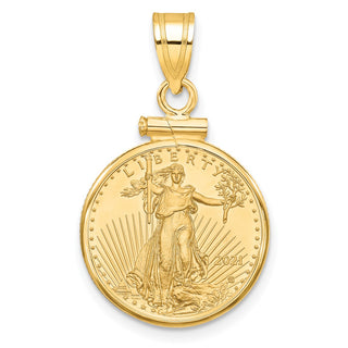 14k Yellow Gold Polished Mounted 1/10oz American Eagle Screw Top Coin Bezel Pendant