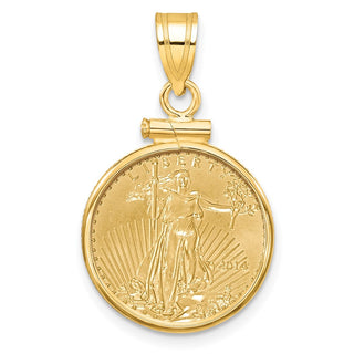14k Yellow Gold Polished Mounted 1/10oz American Eagle Screw Top Coin Bezel Pendant