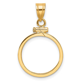 10k Yellow Gold Polished 16.5mm x 1.35mm Screw Top Coin Bezel Pendant - Fits 1/10 oz American Eagle and 1/10 oz Krugerrand