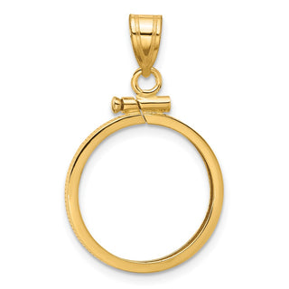 10k Yellow Gold Polished 17.8mm x 1.35mm Screw Top Coin Bezel Pendant - Fits US $2.50 Liberty and Other Coins