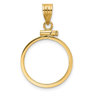 14k Yellow Gold 18mm Polished Screw Top Coin Bezel Pendant - Fits 1/10 oz Cat, 1/10 oz Panda, and US Dime
