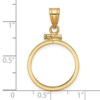 14k Yellow Gold 18mm Polished Screw Top Coin Bezel Pendant - Fits 1/10 oz Cat, 1/10 oz Panda, and US Dime