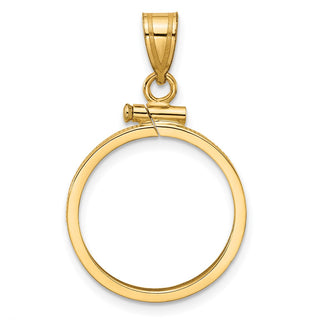 14k Yellow Gold 18mm Polished Screw Top Coin Bezel Pendant - Fits 1/10 oz Cat, 1/10 oz Panda, and US Dime