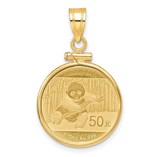 14k Yellow Gold Polished Mounted 1/10oz Panda Screw Top Coin Bezel Pendant