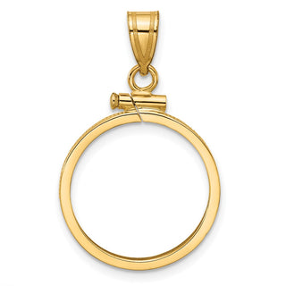 10k Yellow Gold Polished 18.0mm x 1.35mm Screw Top Coin Bezel Pendant - Fits 1/10 oz Cat, 1/10 oz Panda, and US Dime