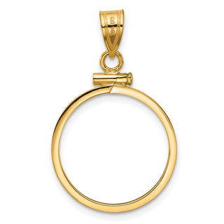 10k Yellow Gold Polished 19.0mm x 1.1mm Screw Top Coin Bezel Pendant - Fits 5 Pesos