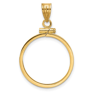 14k Yellow Gold 20.2mm Polished Screw Top Coin Bezel Pendant - Fits 1/4 oz Maple Leaf