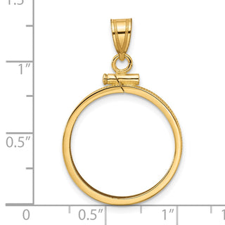 14k Yellow Gold 20.2mm Polished Screw Top Coin Bezel Pendant - Fits 1/4 oz Maple Leaf