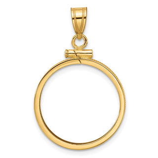 14k Yellow Gold 20.2mm Polished Screw Top Coin Bezel Pendant - Fits 1/4 oz Maple Leaf