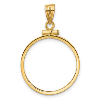 14k Yellow Gold 21.6mm Polished Screw Top Coin Bezel Pendant - Fits US $5 Bald Eagle, US $5 Congressional, US $5 Liberty, and Other Coins