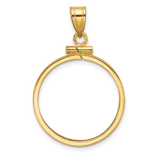 10k Yellow Gold Polished 21.6mm x 1.7mm Screw Top Coin Bezel Pendant - Fits US $5 Bald Eagle, US $5 Congressional, US $5 Liberty, and Other Coins