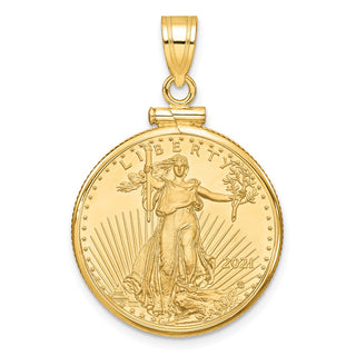 14k Polished Mounted 1/4oz American Eagle Screw Top Coin Bezel Pendant