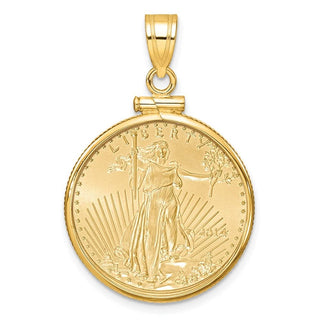 14k Polished Mounted 1/4oz American Eagle Screw Top Coin Bezel Pendant