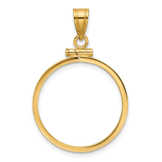 10k Yellow Gold Polished 22.0mm x 1.9mm Screw Top Coin Bezel Pendant - Fits 1/4 oz American Eagle and Other Coins